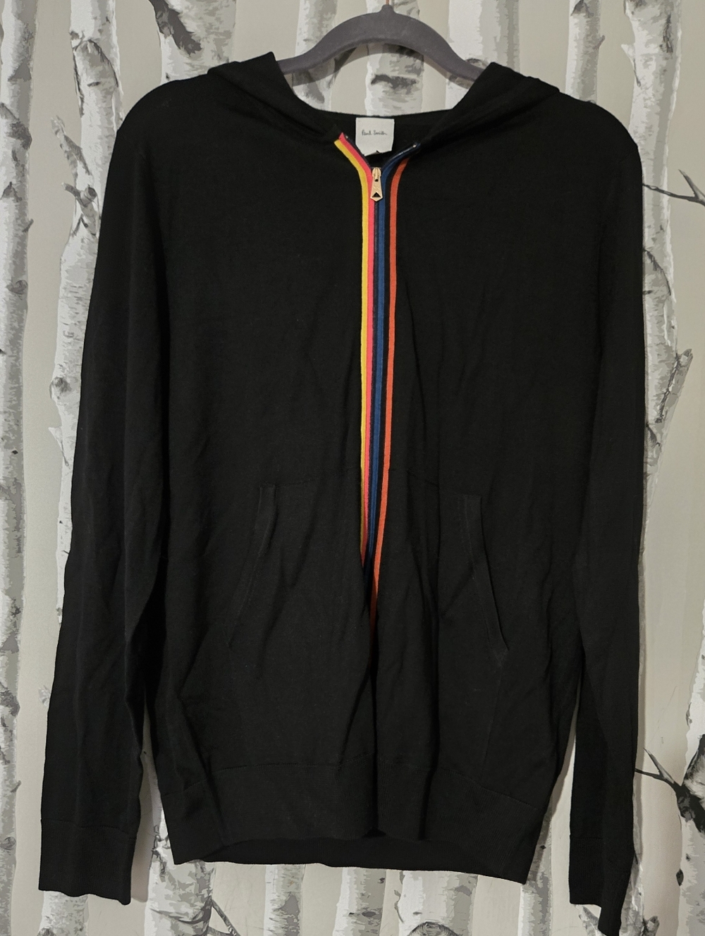 Paul Smith Black Zip Hoodie with Rainbow Stripe Trim